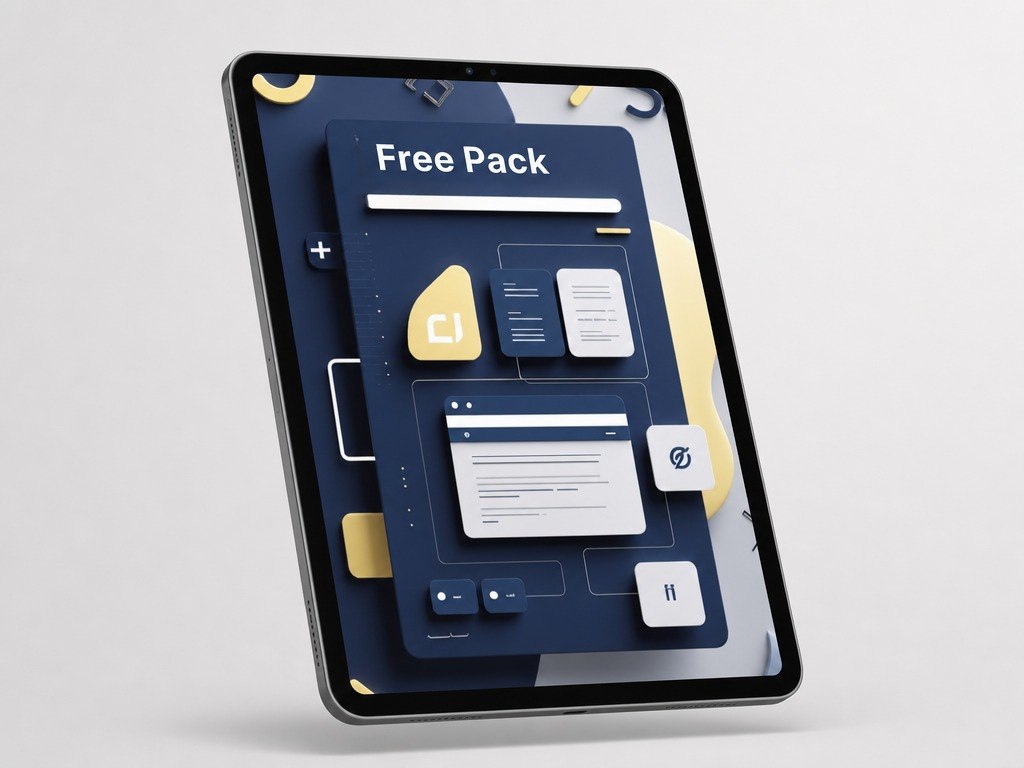 Tablet displaying a design software interface with 'Free Pack' on a light gray background
