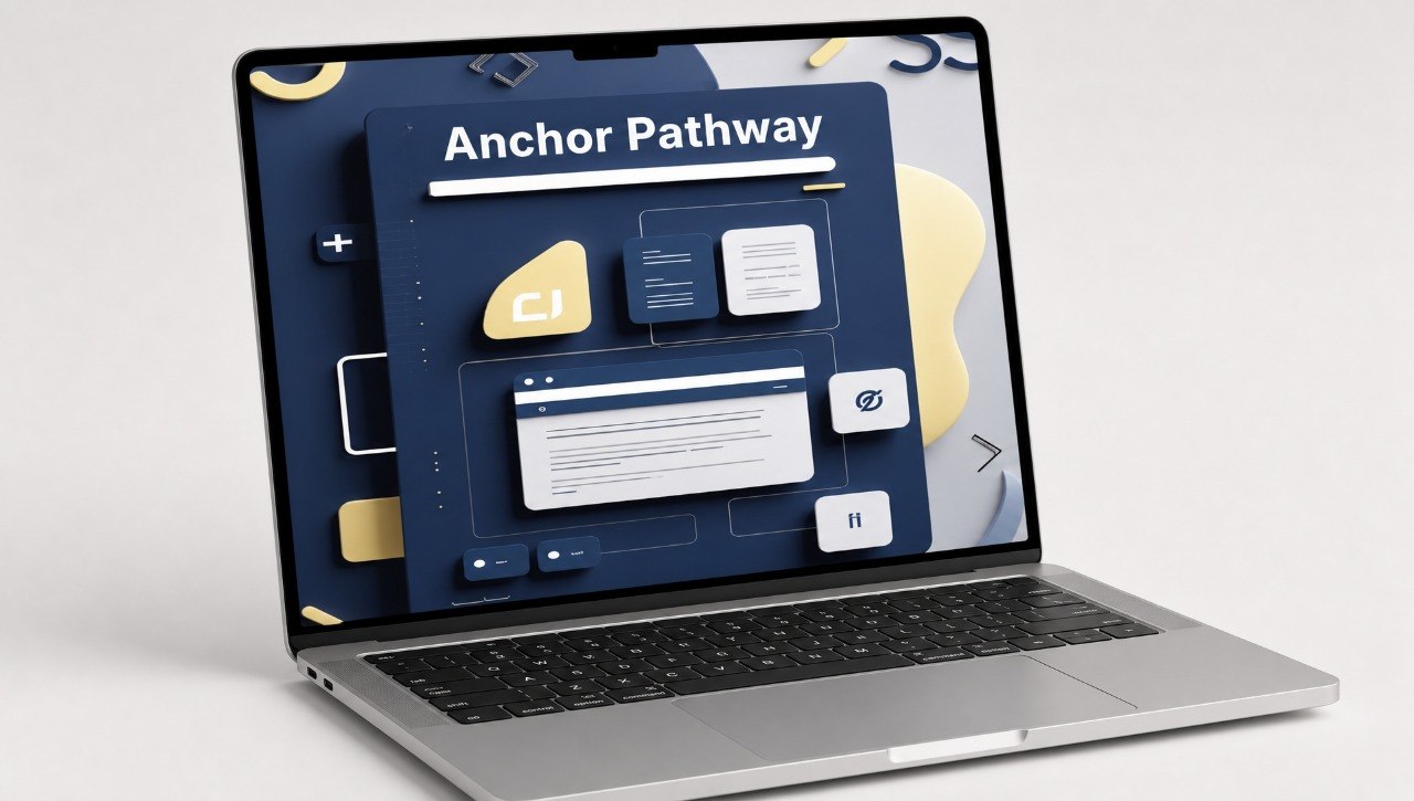Laptop displaying the Anchor Pathway interface on a white background