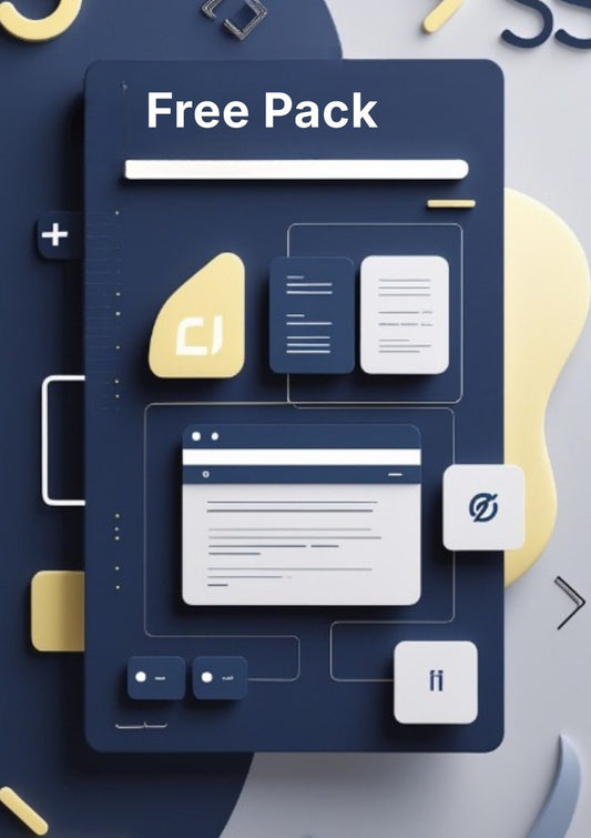 Design pack with icons and text on a blue background