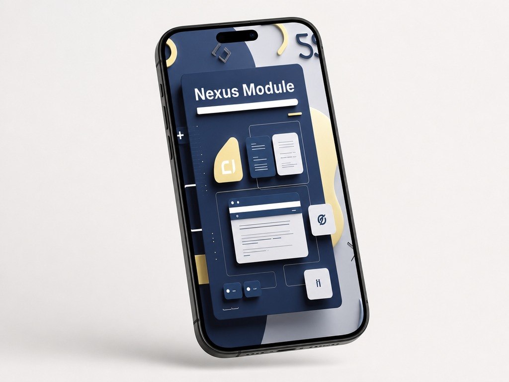 Phone displaying a Nexus Module app interface on a light gray background