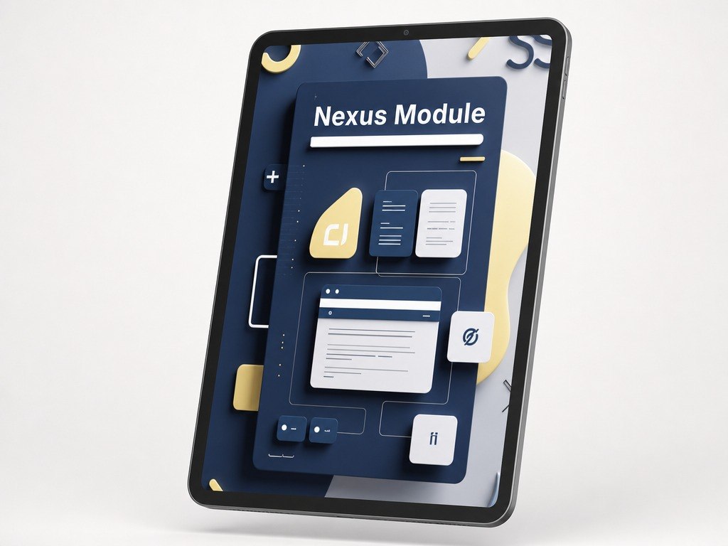 Digital tablet displaying a 'Nexus Module' interface on a white background