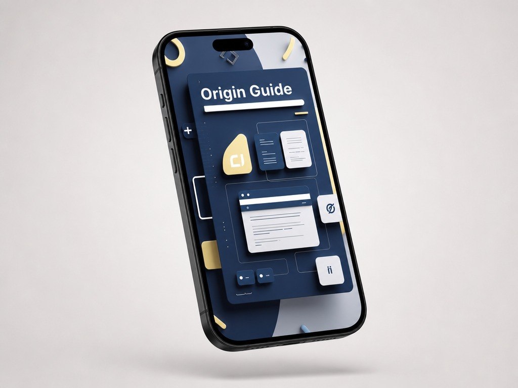 Phone case with 'Origin Guide' design on a light gray background