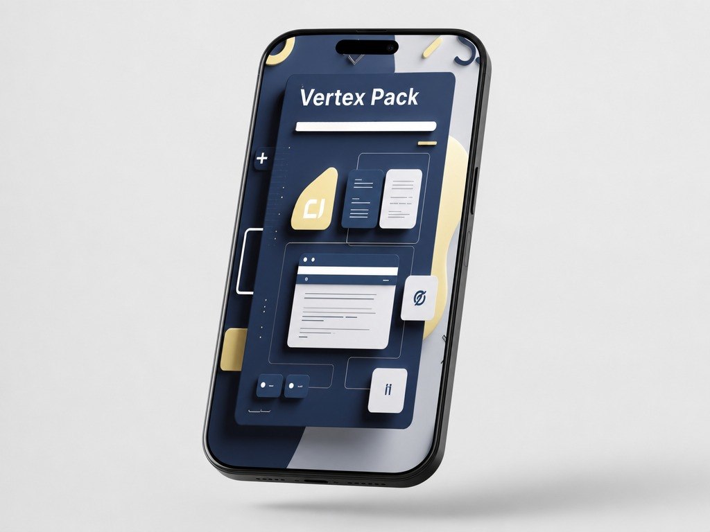 Phone displaying a 'Vertex Pack' interface on a light gray background