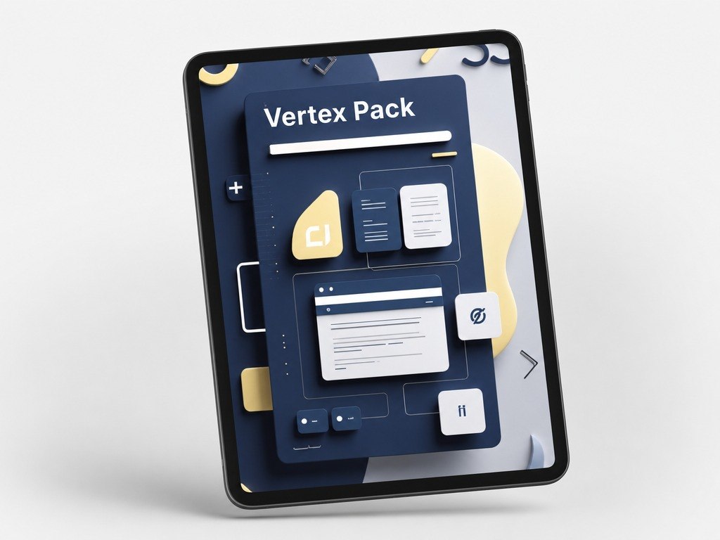 Digital tablet displaying a 'Vertex Pack' interface on a light gray background